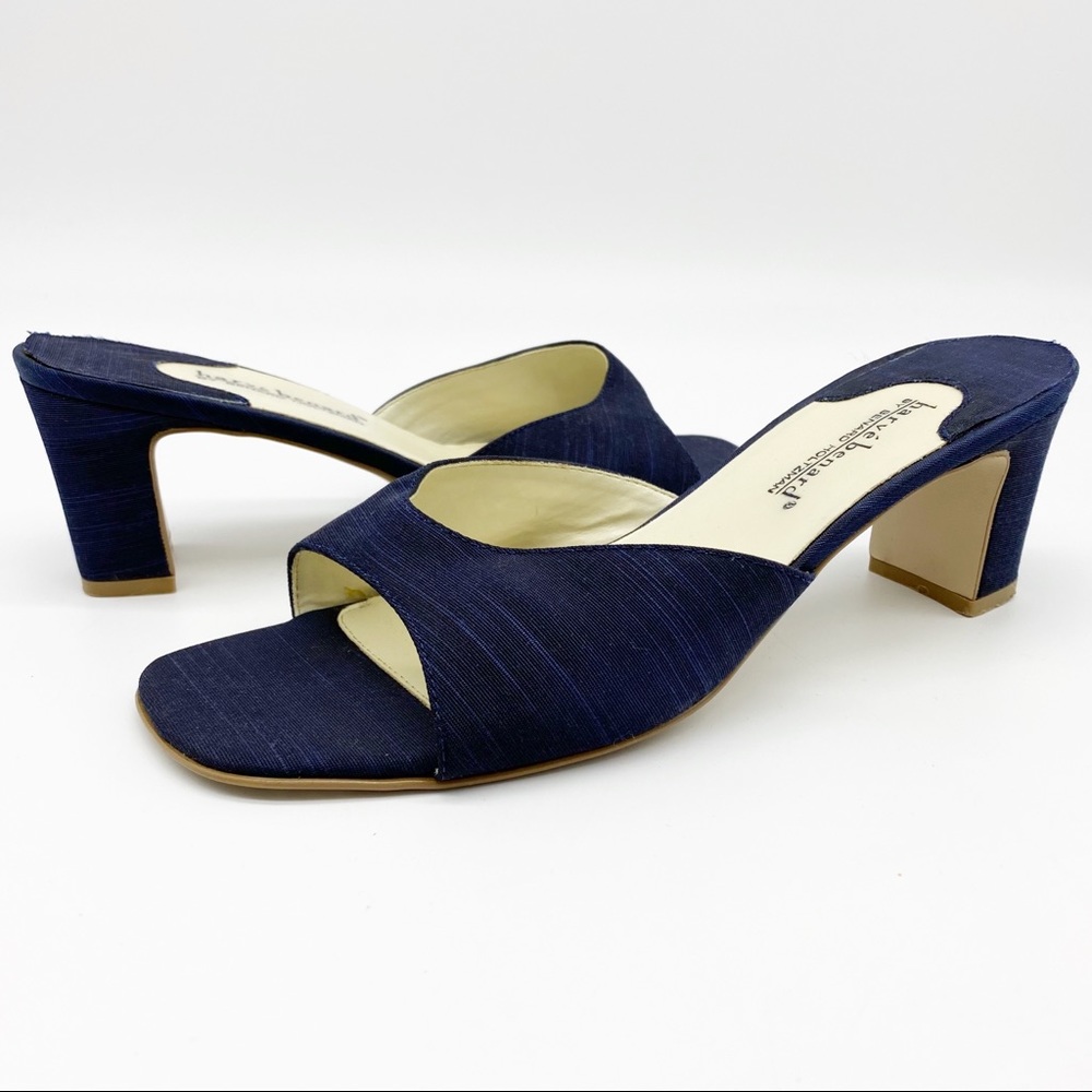 Harve Benard Sandal Square Toe Slide Chunky Heel Y2K Navy Blue Women's 9